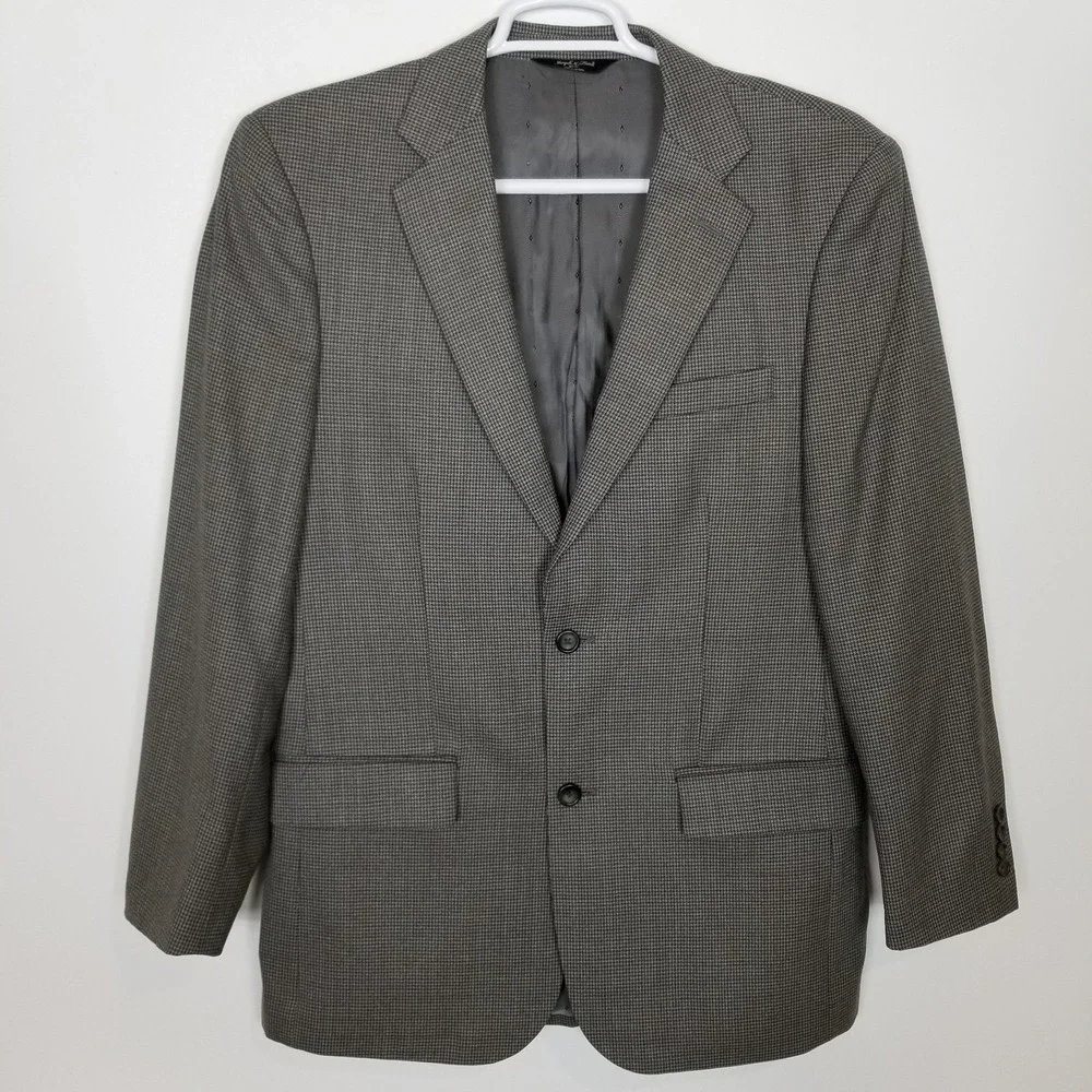 Joseph & Feiss  Men  100% Wool Blazer Jacket Sz 40‎ L  Houndstooth Brown Preppy